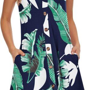 Women's Summer Casual Dress Polyester Spandex V Neck Pockets Beach Wear